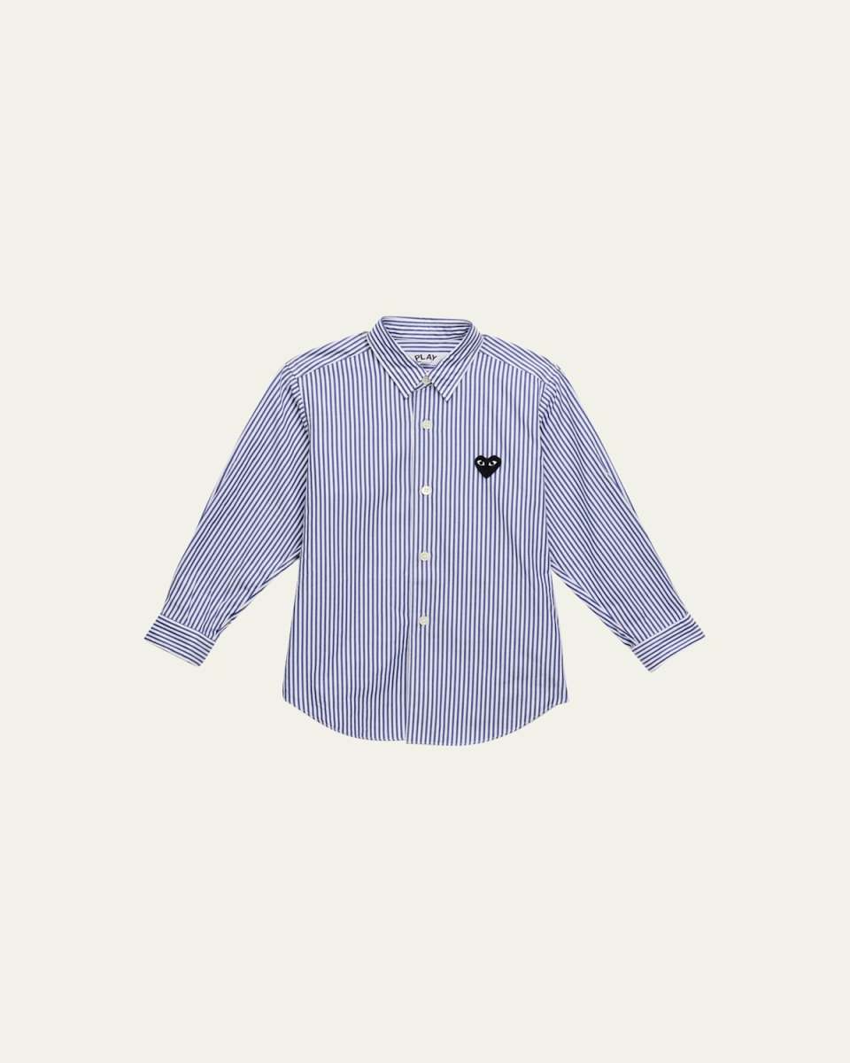 Kid's Play Striped Embroidered Heart Button Down Shirt, Size 2-6